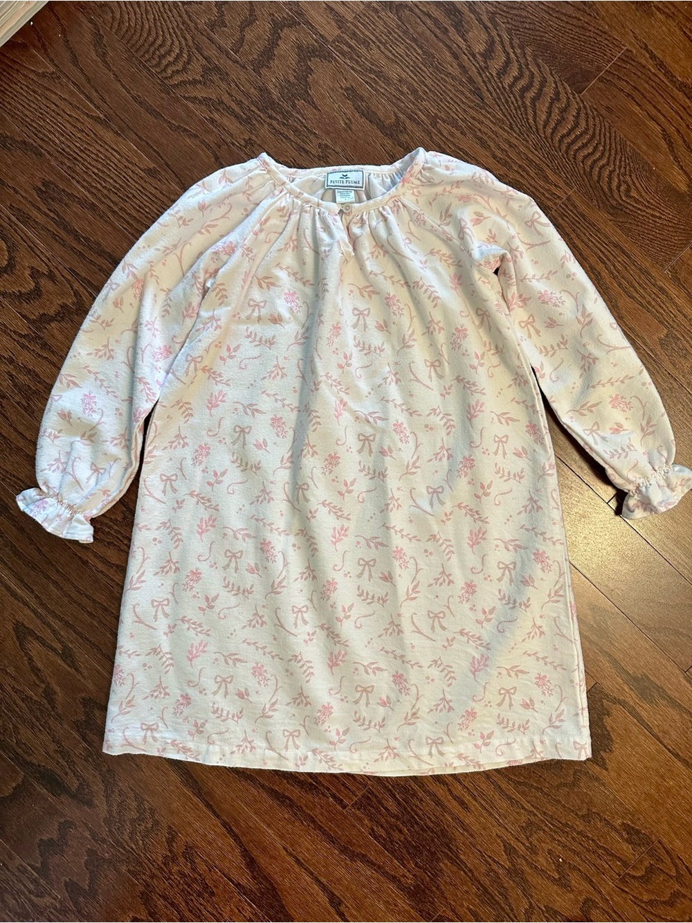 Petite Plume Girls’ Long Sleeve Pink Floral Cozy Nightgown